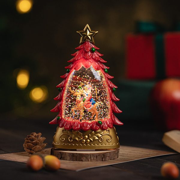 Hộp nhạc Giáng sinh cao cấp: cây thông, ông già Noel, đèn lồng, xe ngựa - Cây thông HN05 - Đỏ