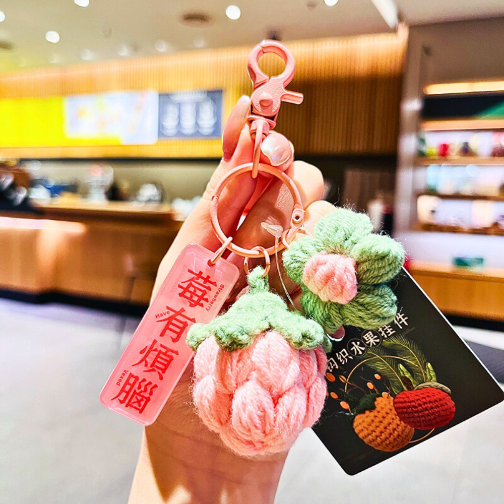 Móc khóa len handmade quả hồng, cherry may mắn
