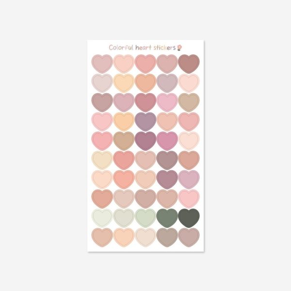 50 sticker trái tim tròn pastel TE63 - Trầm