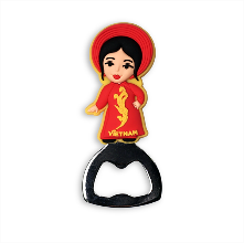 Khui bia nam châm Việt Nam: chữ Hồ Chí Minh, áo dài đỏ