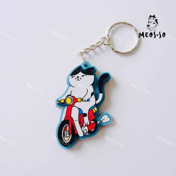 Móc khóa gỗ mèo đường phố Việt Nam - Mèo xe Cub