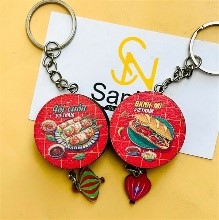 Móc khóa gỗ cái trống Việt Nam - Bánh mì - Gỏi cuốn