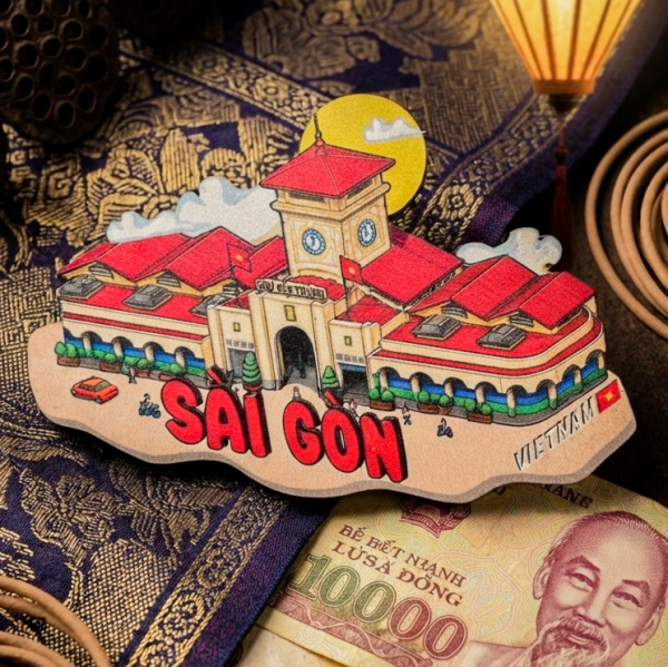 Nam châm gỗ địa danh, món ăn Việt Nam BL219 - Chợ Bến Thành