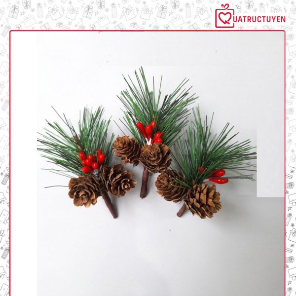 Cành thông trang trí Giáng sinh nhiều kiểu - Lá xanh - Phủ tuyết 5 nhánh 27cm