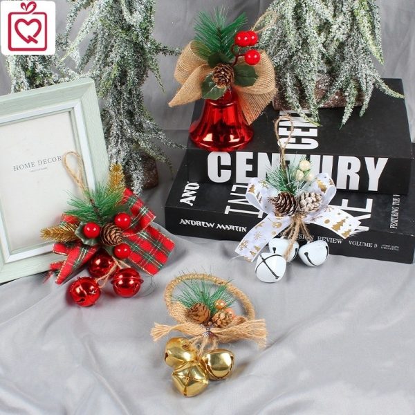 Chuông treo cửa Noel kèm cành thông, nơ