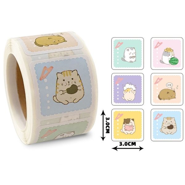 Cuộn 300 tem kiểu bưu thiếp 3×3cm TE35 - Mèo