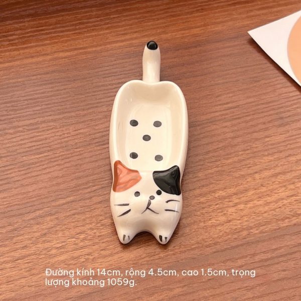 Đĩa gia vị gốm sứ hình thú cưng BL108 - Mèo dài