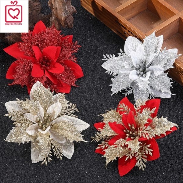Hoa trạng nguyên kim tuyến trang trí Giáng sinh 22cm