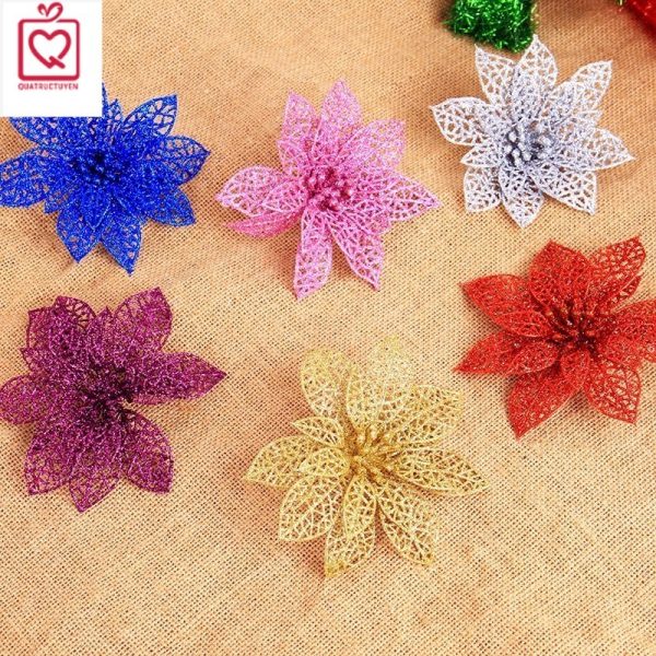 Hoa trạng nguyên kim tuyến trang trí Giáng sinh 22cm