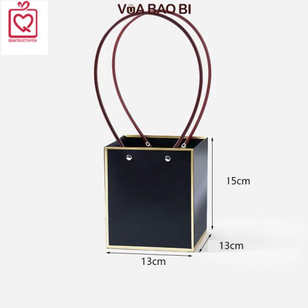 Hộp cắm hoa dáng giỏ xách tay H26 - Đen vuông