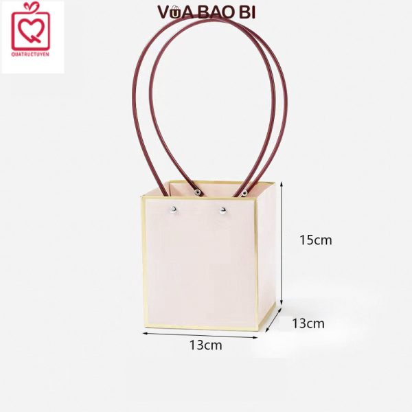 Hộp cắm hoa dáng giỏ xách tay H26 - Hồng vuông