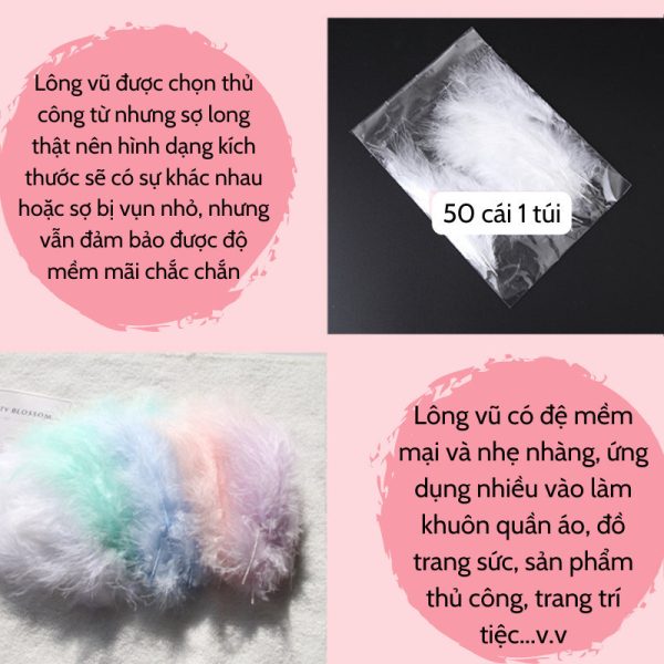 Lông vũ trang trí handmade nhiều màu (túi 50–100 cái)