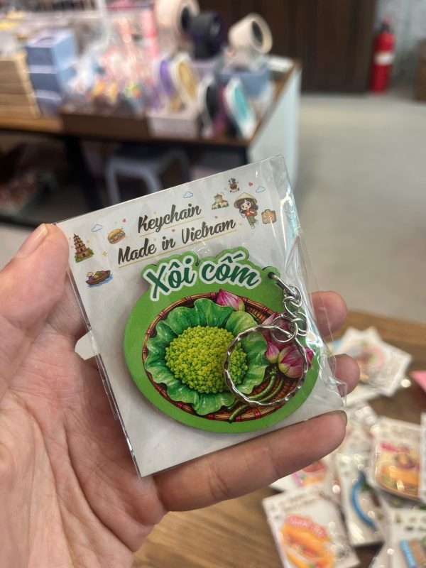 Móc khóa gỗ Việt Nam: ẩm thực, đường phố, địa danh - 2 lớp BL67 - Xôi cốm