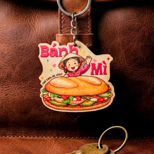 Móc khóa gỗ Việt Nam: ẩm thực, đường phố, địa danh - 2 lớp BL67 - Bánh mỳ VN