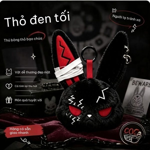 Móc khóa thú hài hước Hàn Quốc nhiều mẫu - Gothic Bunny - Đen Thỏ