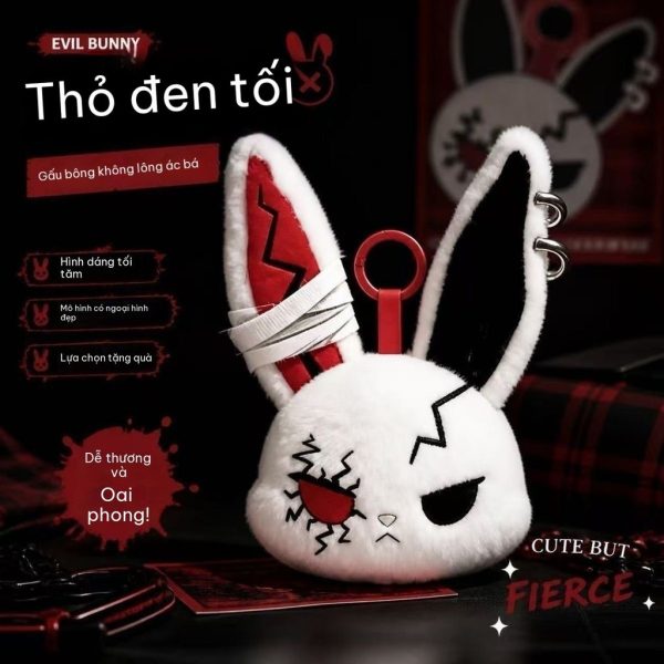 Móc khóa thú hài hước Hàn Quốc nhiều mẫu - Gothic Bunny - Trắng Đỏ