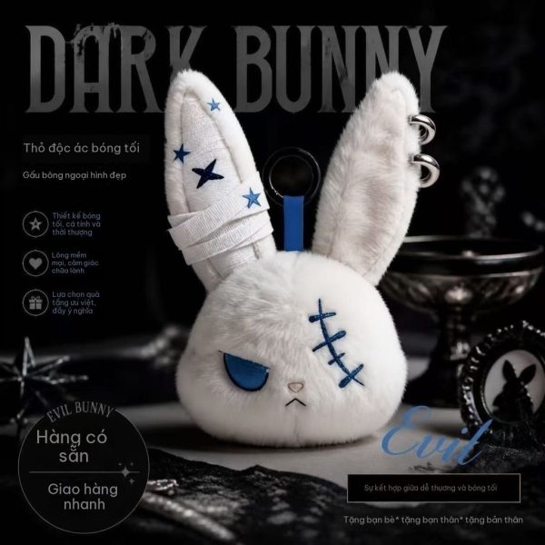 Móc khóa thú hài hước Hàn Quốc nhiều mẫu - Gothic Bunny - Trắng Xanh Lam
