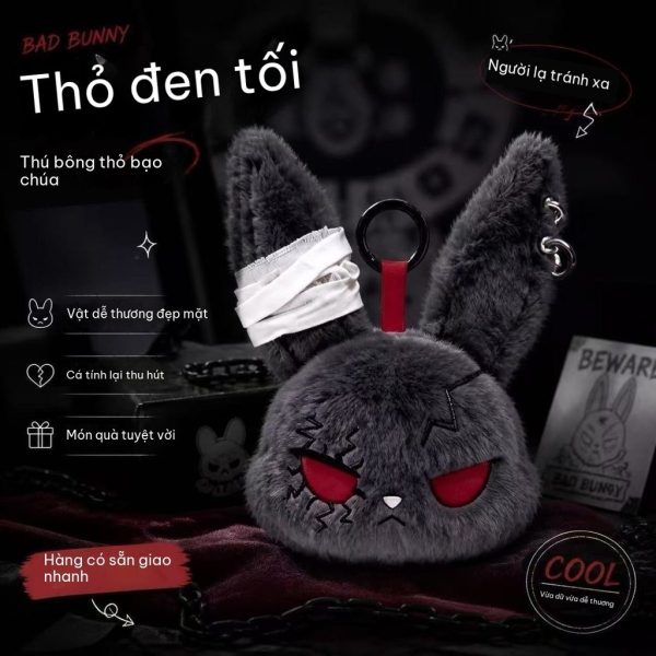 Móc khóa thú hài hước Hàn Quốc nhiều mẫu - Gothic Bunny - xám đậm