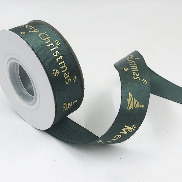 Ruy băng Merry Christmas chữ nhũ bản 2,5cm cuộn 22m RB03