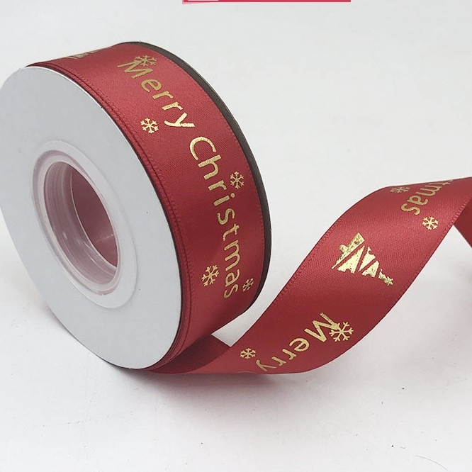Ruy băng Merry Christmas chữ nhũ bản 2,5cm cuộn 22m RB03