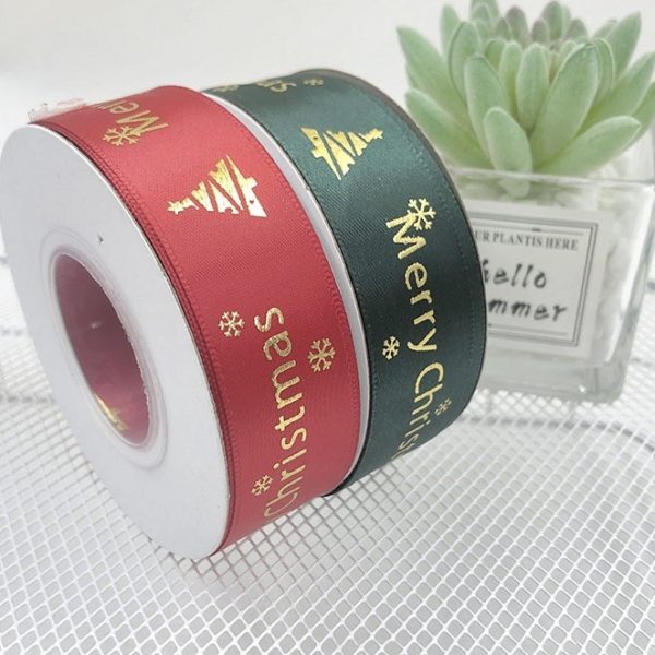Ruy băng Merry Christmas chữ nhũ bản 2,5cm cuộn 22m RB03