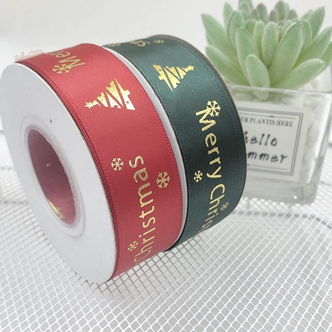 Ruy băng Merry Christmas chữ nhũ bản 2,5cm cuộn 22m RB03