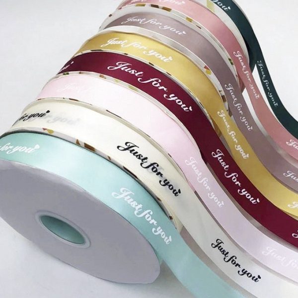 Ruy băng satin in chữ bản 2,5cm cuộn 84m RB02
