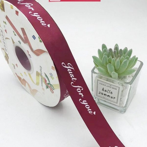 Ruy băng satin in chữ bản 2,5cm cuộn 84m RB02 - Đỏ