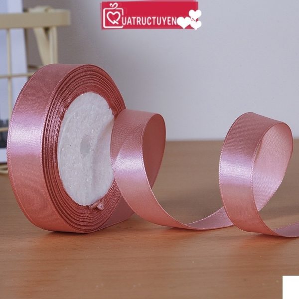 Ruy băng satin màu trơn bản 2cm cuộn 23m RB04 - Hồng đất 75