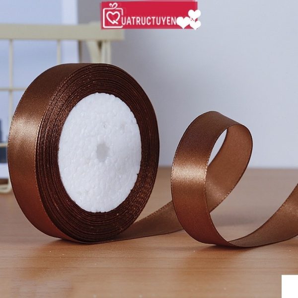 Ruy băng satin màu trơn bản 2cm cuộn 23m RB04 - Nâu 30