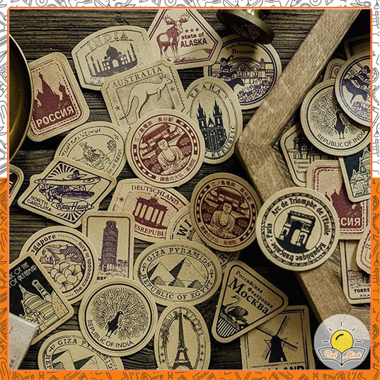Sticker tem vintage cổ điển: 40 tem, 46 sticker kraft