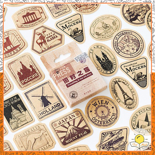 Sticker tem vintage cổ điển: 40 tem, 46 sticker kraft