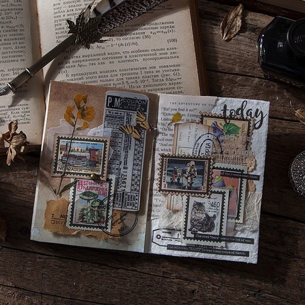 Sticker tem vintage cổ điển: 40 tem, 46 sticker kraft