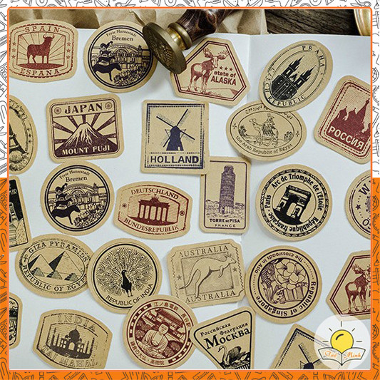 Sticker tem vintage cổ điển: 40 tem, 46 sticker kraft - 46 sticker kraft STI26