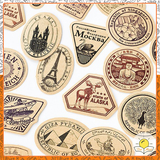 Sticker tem vintage cổ điển: 40 tem, 46 sticker kraft