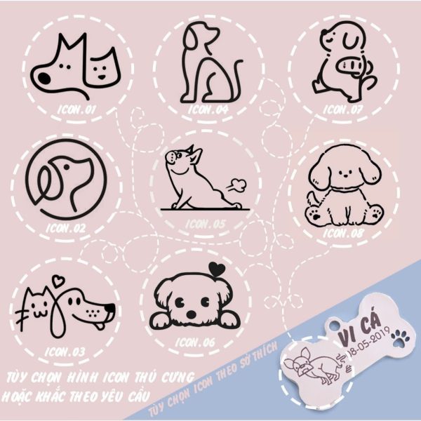 Thẻ tên thú cưng kim loại khắc tên (khúc xương, mèo)