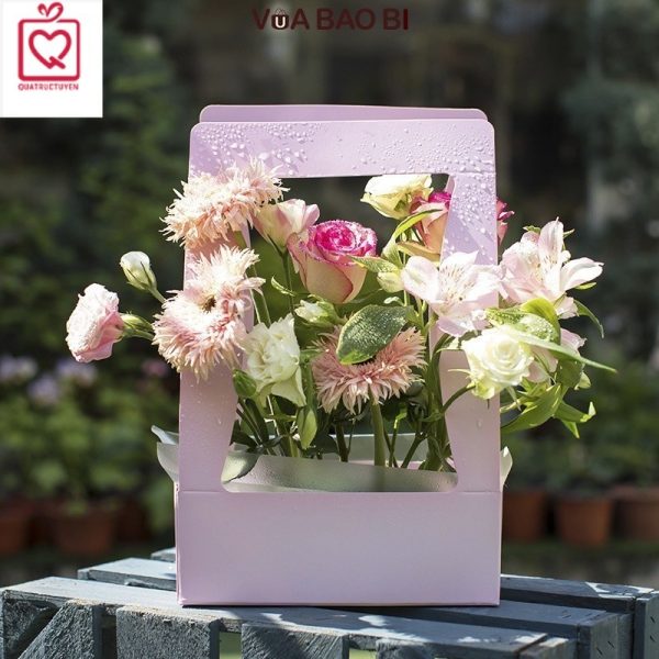 Túi hộp đựng hoa ô cửa sổ H23 - Hồng