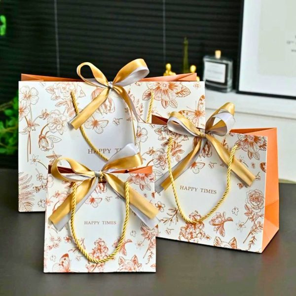 Túi quà Happy times trắng cam, Kem gấu TU69