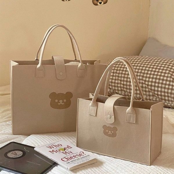 Túi vải nỉ xách tay hình gấu T02