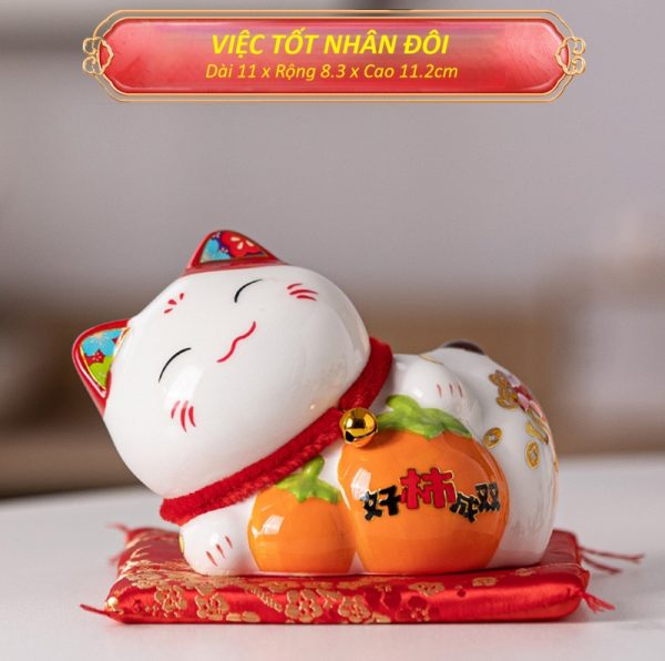 Mèo thần tài mini cao 11cm gốm sứ cao cấp