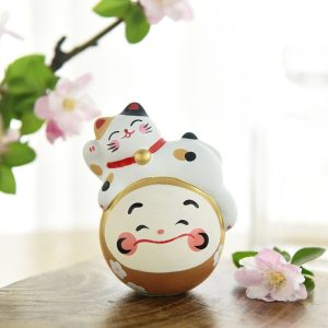 Tượng Mèo thần tài và Daruma Kim Vận 7.5cm