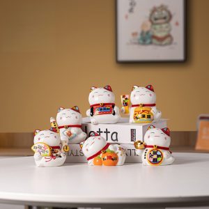 Mèo thần tài mini cao 11cm gốm sứ cao cấp