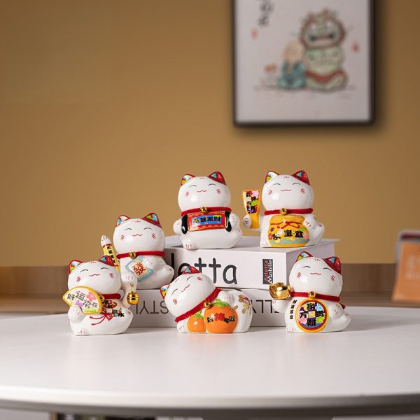 Mèo thần tài mini cao 11cm gốm sứ cao cấp