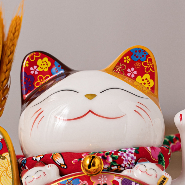 Mèo vẫy tay Làm ăn Phát Tài - cao 20cm (cầm bông lúa/ đào đông)