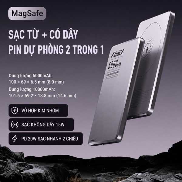 Sạc dự phòng từ tính MagSafe siêu mỏng bằng kim loại BL145