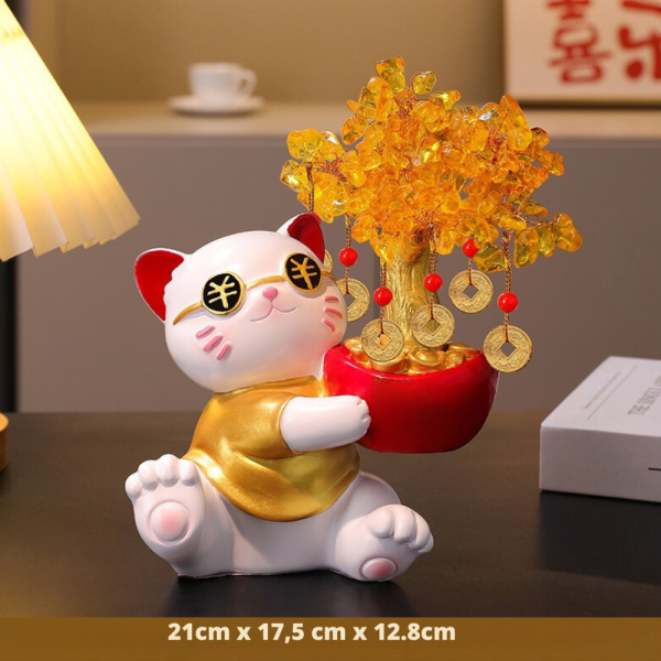 Mèo thần tài cầm cây ngân lượng Buôn bán phát đạt