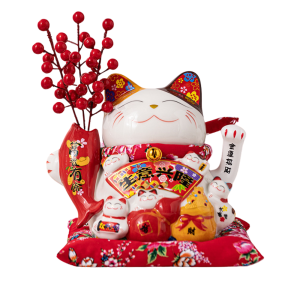 Mèo vẫy tay Làm ăn Phát Tài - cao 20cm (cầm bông lúa/ đào đông)