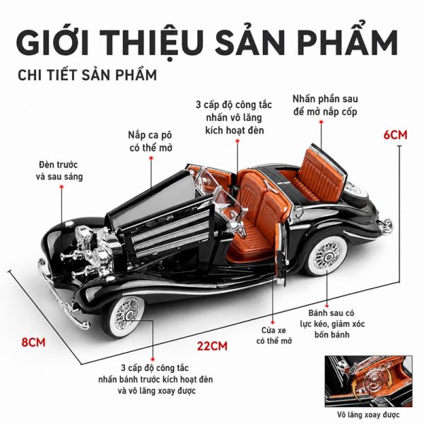 Mô Hình Xe Mercedes-Benz 500K Cổ Điển Tỷ Lệ 1:24