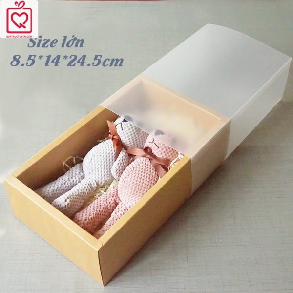 Hộp quà tặng vintage tự gấp màu nâu kraft nắp mờ dạng kéo H12