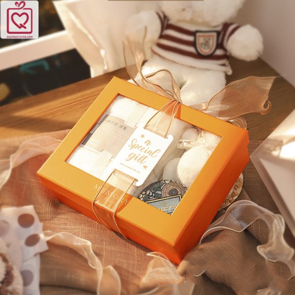 Hộp quà tặng ô kính trong suốt thắt nơ voan 20x17cm H21